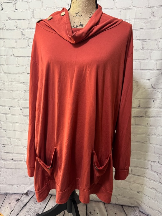 Emery Rose Tops - Worn once Emery Rose Rust Red Cozy Cowl Neck Tunic with Pockets & button detail